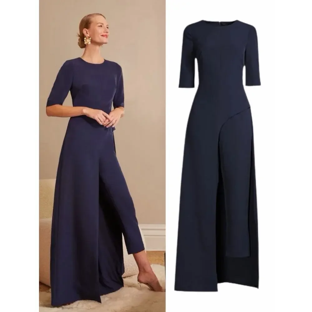 Kay Unger Davina Stretch Walk Thru Jumpsuit Midnight Blue Size 4